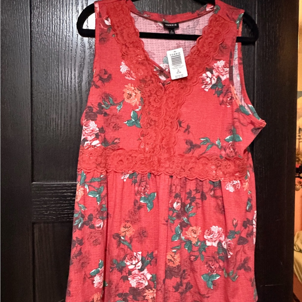 Torrid Red Floral Lace Sleeveless Babydoll Blouse NWT
